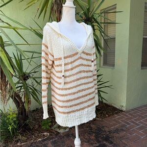 White and Warren V Neck Rust Cream Sweater